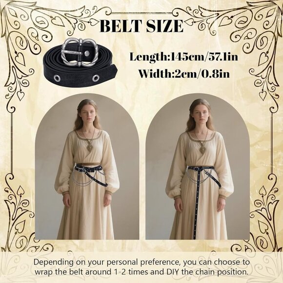 Medieval Faux Leather Pirate Belt with Metal Chain Adjustable Women Dress main image 4